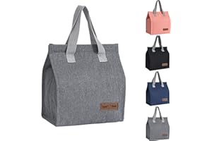 Yikki Sac Isotherme Repas pour Homme Femme Enfant, Réutilisable Lunch Bag Isotherme, étanche Sac Dejeuner pour le Travail Bureau l'école le pique-nique Les Voyages Picnic (Gris)
