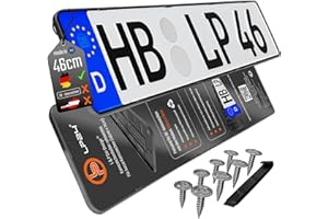 L & P CAR DESIGN Kennzeichenhalter Rahmenlos Nummernschildhalterung 460x110mm inkl. 8 Schrauben [dezent & sicher] rahmenlose Kennzeichenhalterung Auto Nummernschildhalter Kennzeichen Halterung pkw schwarz 2 Stück