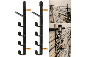 AUXPhome Fishing Rod Wall Storage Rack, Fishing Pole Holder Wall Mount Fishing Rods Storage Organizer for Garage & Cabin & Basement - Holds up to 5 Fishing Rods - Easy to Install - Hardware Included