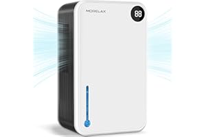 MORELAX Deumidificatore per la casa, 2,7 l, deumidificatore per bagno, 800 mq, deumidificatore per camera da letto, autodrenante, piccolo deumidificatore per cantina con spegnimento automatico, luce LED a 7
