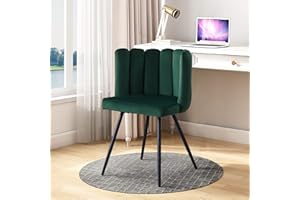 TUKAILAi 1pcs Unique Velvet Dining Chair Thick Upholstered Padded Seat Vanity Chairs Armchair with Black Metal Legs Modern Lounge Reception Chair for Dining Room Living Room Bedroom Green