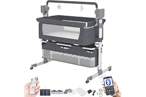 Doraystar Elettrico Bluetooth Intelligente Culla Neonato Next to me, Pieghevole Convertibile Culla Co-sleeping, Letto Fianco Letto con Musica e Telecomando, 5 Ingranaggi Oscillanti (601 Grey)