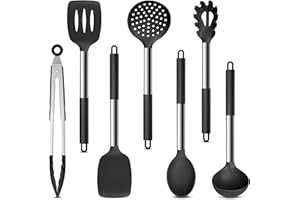 Herogo Küchenhelfer Set, 7 Stück Silikon Küchenutensilien Set, Küchenutensilienset mit Edelstahlgriff, Antihaftbeschichtetes, Hitzebeständiges Silikon zum Kochen, Leicht zu Reinigen, Spülmaschinenfest