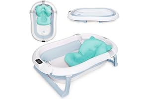 moovkee. Baby Badewanne Faltbar mit Thermometer und Badekissen Faltbare Badewanne Baby 80cm, Babywanne Einsatz, Babybadewanne Neugeborene Baby Wanne Set Neugeboren, Baby Bathtub, Ostergeschenke Kinder