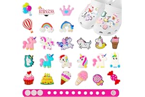 PWSAP 25 sztuk, wisiorki na buty z bransoletką, PVC buty uroki obejmują jednorożec Crown Rainbow Candy Balloon, śliczne akcesoria dekoracyjne do sandałów Clog i bransoletki, prezenty urodzinowe dla dzieci, Różne