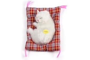 Zerodis Adorable Chat endormi avec Un Matelas Moelleux et Un Son simulé, Un Jouet en Peluche rembourré, Un Cadeau de Vacances très Populaire pour Les garçons et Les Filles(Blanc)