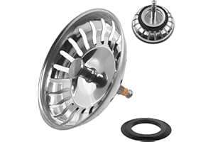 ERIOSCAR Ø 82 mm Tappo Lavandino Cucina in Acciaio, Tappi per Lavello Universale, Filtro per Lavello Cucina, Regolabile in Altezza, per Cibo Hair Catcher, Non si Intas