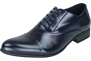 EVOGA Scarpe Uomo Class Blu/Nero Lucido Vernice Eleganti Cerimonia