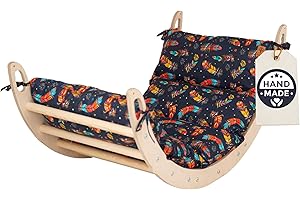 WoodsCraft Kletterbogen mit Kissen - Holz Klettergerüst Indoor - Hypoallergen Kissen für Kletterbogen, Holzwippe, Bogenwippe - Montessori Kletterspielzeug - Baby Klettern Indoor - Wippe Kinder