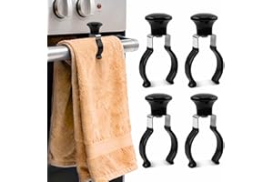 Qiang Ni Towel Clips Kitchen - 4-Pack Black Heat-Resistant Prevents Towel Falling - Multipurpose Use for Oven,Stove,Dishwasher,Bathroom Rack - Gift for Housewife