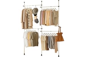 SoBuy Telescopic Appendiabiti da Terra, Robusto Stand Appendiabiti con Aste, Armadio Aperto Regolabile per Camera da Letto, Porta Abiti Bianco KLS03