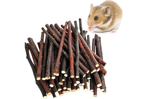 BAOSROY Lapin à Mâcher Jouets,Jouet Lapin Nain Intérieur,Jouets pour Lapins,Jouet Hamster,Bâtonnets à Mâcher Bois Pommier,Branche Molaire,Hamster (40pcs)