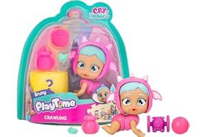 PLAYTIME CRY BABIES Cry Babies Playtime Day Care Crawling Bruny, Mini Poupée Rampante, avec 5+ Accessoires, Rampe et Pleure de Vraies Larmes, avec Un Révélation Magique, Jouet Cadeau pour Enfants de 4 à 6 Ans