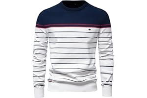 Foweknow Men's Crew Neck Striped Autumn Winter Jumper Colour Block Casual Long Sleeve Sweatshirt Jacket Fashionable Trendings Knitted Jumper Regular Fit Work Jumper Undershirt