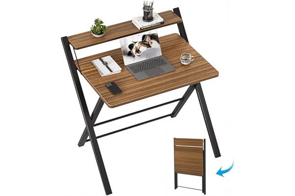 GreenForest Petit Bureau Pliant, Table Pliable avec à 2 Niveaux, Bureau d’Ordinateur Portable sans Assemblage pour Petit Espace, Bureau à Domicile pour Poste de Travail d’Ordinateur d’écriture,