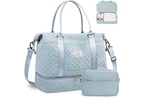 BAGAIL Sac de voyage – Sac de sport pour le week-end et la nuit avec poche humide, sac pour maman pour le travail et l'accouchement, Grille A - Bleu clair, Extra Large Set, Sac de voyage amélioré +
