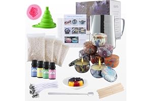 Giftpot Kit per Fabbricazione Candele, DIY Set Regalo 480g fiocchi cera d'api,8 Crogiolo,4 Oli Essenziali,50 Stoppini,2 stampi per candele, per Principianti