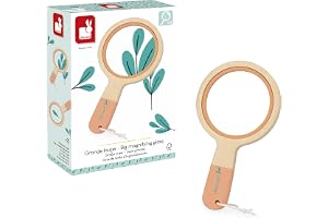 Janod - Stor träförstoringsglas för barn från 3 år - Förstoring x3,5 - Designad för upptäckter i trädgården - Träleksak för t