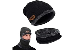 May Huang Wintermütze, Beanie Mütze und Schlauchschal, mit Fleecefutter Mütze Schal Sets, Wolle Strickmütze Wintermütze und Loop Schal für Herren und Damen