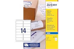 AVERY Zweckform Szybkoschnące etykiety adresowe do drukarki atramentowej, 14 arkuszy 99,1 x 38,1 mm, 350 etykiet białych