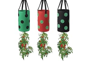 FGYZYP Garden Hanging Tomato Strawberry Planting Grow Bag, 3 Pcs Multi-color Upside Down Vegetable Planter with 12 Grow Holes & Handle, Grow Hanger Bag for Tomato Chili Strawberry Fruit House Garden