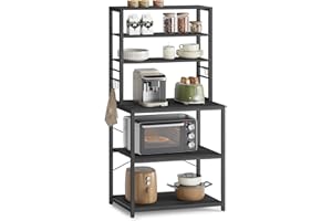VASAGLE Küchenregal, Standregal, Mikrowellen-Regal, stehend, 6 Ablagen, 6 Haken, Stahlrahmen, Industrie-Design, 40 x 60 x 167 cm, anthrazitgrau-tintenschwarz KKS024B22