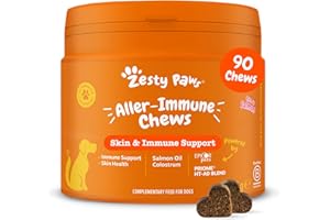 Zesty Paws suplemento de alergia e inmunidad para Perros | Alivio de la picazón con antihistamínico | Rico en Aceite de salmón, Omega 3 y ácidos grasos | 90 Piezas
