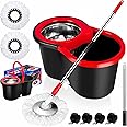 festive Easy Spin Mop and Bucket set for Floor Cleaning – 360 Degree Best Spin Mop Bucket Extended Easy Press Stainless Steel Handle, 2 Microfiber Reusable Pads for Home Kitchen Floor Cleaning
