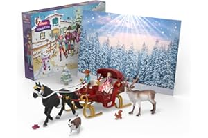 schleich HORSE CLUB | Großer Adventskalender HORSE CLUB 2025 - Weihnachtliche Schlittenfahrt 99179 | mit Hannah, Sofia, Schlitten, Rentier & Zubehör | Pferdespielzeug für Kinder ab 5 Jahren | 31 Teile