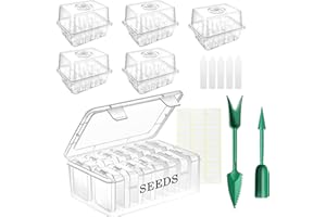 Xbopetda 5 Pack Seed Trays and 1 Pack Seed Storage Box, Seed Organizer with Stickers, 60 Cells Seed Starter Tray with Heightened Lid, Garden Tools Planting Labels for Starting Vegetable Flower Seed