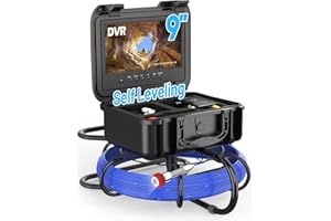 PRANITE Cámara de Inspección 30M con Autonivelante, Cámara de Tuberías Industrial 9'' IPS Color Cámara Alcantarillado con DVR para inspección (Tarjeta de 32GB SD incluida)