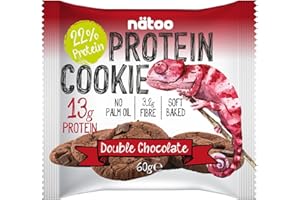 NÄTOO Biscotti Proteici - 12 Biscotti ad alto contenuto proteico (13g l'uno) - Senza olio di palma - Solo 243 calorie - Snack proteici ad alto contenuto di fibre (Double Chocolate Chip)