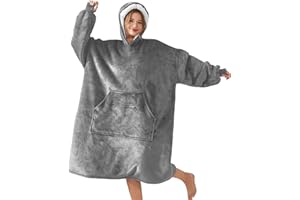 ‎R.SHARE R.SHARE Hoodie Decke mit Ärmeln Geschenke für Frauen Kuscheldecke mit Ärmeln Kuschelpullover Damen Decken Hoodie Ärmeldecke Deckenpullover Weich Warm Sofadecke für Erwachsene,Grau