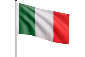 FLAGMASTER Asta Bandiera da Esterno in Alluminio (6,5M) + Bandiera Italia - 5 Livelli di Altezza Regolabile - Flag con Passanti, Antivento e Resistente