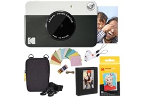 KODAK Printomatic Appareil photo instantané (noir) Papier Zink (20 feuilles) + étui + album photo + cadres suspendus + autocollants