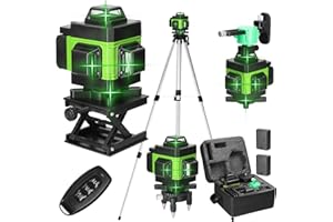 Geevorks Livella Laser 16 Linee 4 x360° Livella Laser Autolivellante Linee Laser Verde Livello con Autolivellante IP54 2xBatterie Ricaricabili, con Treppiede,Staffa a Parete, Telecomadon - Verde.