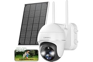 ZUMIMALL 5 MP Zewnętrzna Kamera Nadzoru WiFi, PTZ Solarna Kamera Monitorująca Bateria Zewnętrzna, kamera 360°, 2-drożne audio, kolorowy noktowizor, syrena i alarm, Wykrywanie AI,Wodoodporność