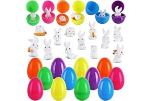 Wirhaut Prefilled Easter Eggs with 12 Colorful Eggs and 24 Mini Toys Inside Easter Eggs Set, Easter Basket Stuffer, Erasable Easter Hunt Egg with Animal Rubber Party Favor Toys Gift for Kids
