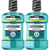 Listerine Menthol Fluoride Mouthwash, 1 L, 2 pcs | 24 hour protection, removes bacteria, prevents cavities, protects gums, re
