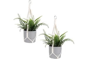 SLIVERDEW Macrame Plant Hanger, 2 Pack Boho Hanging Planters Baskets for Indoor Plants Decorative Braided Cotton Rope Flower Pot Holder with Metal Hook Rings for Outdoor Home Decor, No Tassels, Ivory, 20 Inchs