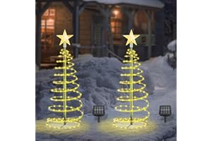 AFENAU Sapin Lumineux Exterieur, 2 Pcs 100 LEDs Sapin de Noël Lumineux Extérieur, Imperméable Sapin de Noel Artificiel Solaire, Decoration Noel Exterieur Solaire pour Jardins, Terrasses (Blanc Chaud)