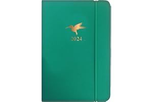 QUICKDRAW 2024 Pocket Diary Week to View Hummingbird & Butterfly Leatherette Cover Design Yearly Planner Small Organiser (Green Hummingbird)