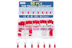 Hanibos Lot de 60 cosses à anneau rouge 0,5–1,5 mm² isolées à sertir – Connecteurs électriques 22–16 AWG M3 M4 M5 M6 M8 M10 M12