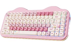 YUNZII C75 Teclado Mecánico Inalámbrico Gaming 75%, Bluetooth/2.4G/USB-C, Hot-Swap Teclas PBT RGB, Montaje Gasket, Anti-Ghosting NKRO, Diseño Pastel para Win/Mac (Rosa, Milk V2 Linear Switch)