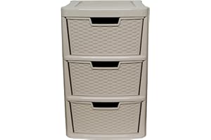 ALEEZ 3 Drawer Storage Unit - Rattan Effect Desktop Plastic Drawer - Multipurpose Home Storage Drawers - Office Table Top Cabinet - Bathroom Accessories Unit H 62 x D 39 x D 39 cm (3 Tier Drawer)