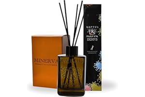 RAPTUS Minerva Tobacco & Patchouli Diffusore Profumo Ambiente 300ml con Bastoncini in Legno Naturale Fragranza al Tabacco e Patchouli Bottiglia in Vetro Marrone Elegante per Casa e Ufficio