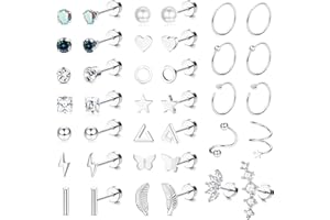 JeweBella 19Paires Petites Boucles d'Oreilles Femme Acier Chirurgical Helix Boucles d'Oreilles Flatback Hypoallergénique Étoile Lune CZ Boucles d'oreilles Créoles Piercing Clou d'Oreille Ensemble