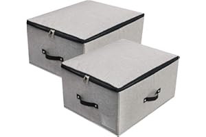 OMYGARDEN Contenedor de almacenamiento plegable con tapa con tablero divisor, 4 asas, tapa con cremallera, para mantas, ropa, colchas, organizador para dormitorio, armario, estante, 52 x 40 x 26 cm, gris