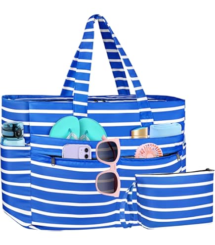 TEUEN Grand Strandtas voor dames, waterdicht, XXL, strandtas met ritssluiting, stof, strandtas, zandafstotend, veelzijdig inzetbaar, voor zwembad, reizen, winkelen, vakantie, Geribbeld fluweel