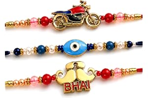 Indotribe 3pc Rakhi for Brother and Bhabhi Rakhi Set for Brother Rakhi for Brother Raksha Bandhan Rakhis for Rakshabandhan Bhaiya Bhabhi Rakhi for Sister Indian Raksha Bandhan Rakhee Thread